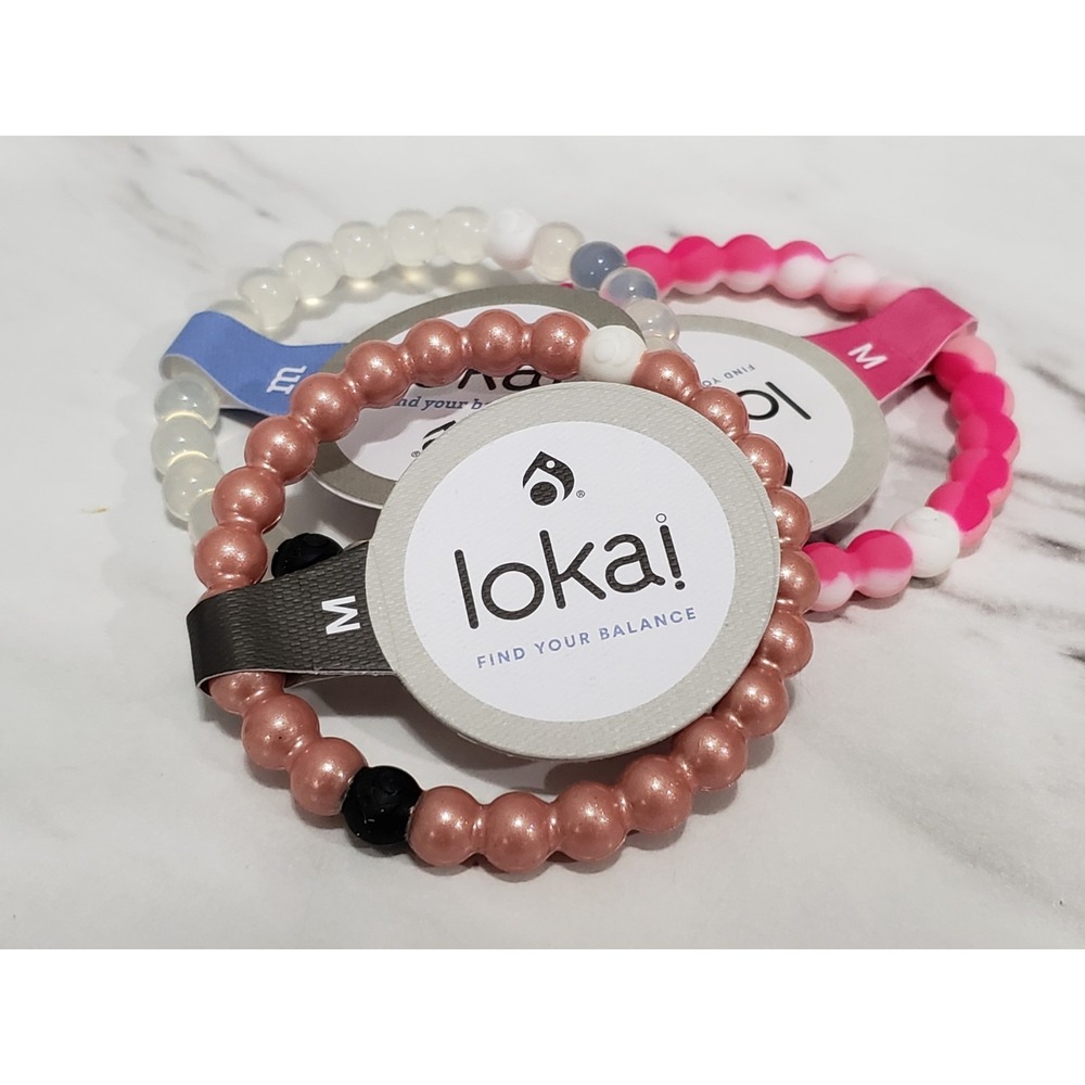 LOT OF 3 MEDIUM LOKAI BRACELET  CLEAR pinK White marbled dead sea everest